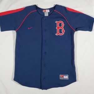 Nike Team Boston Red Sox Button Down Jersey, Beckett 19 Dark Blue, Boys Sz M
